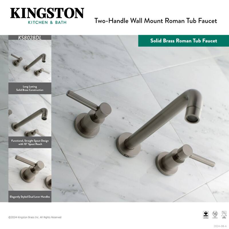 Concord 3-Hole Wall Mount Roman Tub Faucet in Polished Nickel