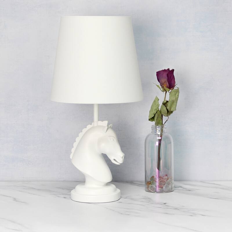 17.25 in. White Finish Table Lamp with White Shade, Desk Lamp for Writing and Computer Desks