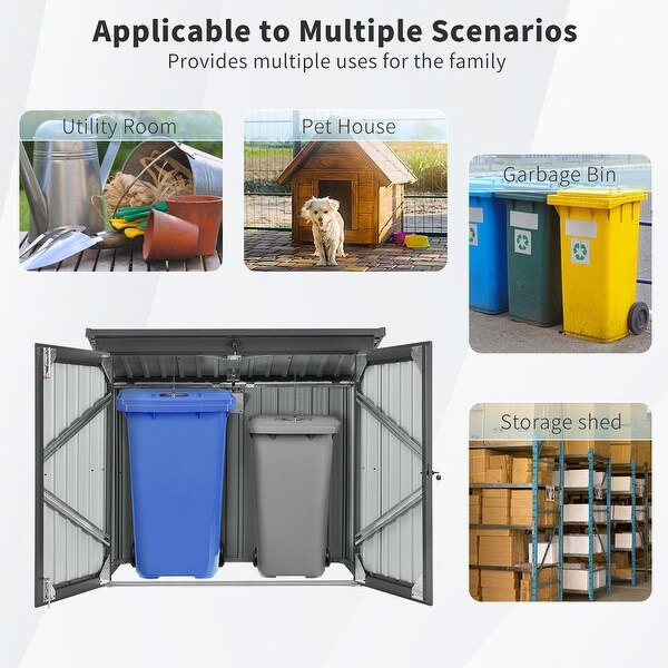 Garbage Bin Shed Stores 2 Trash Cans Metal Outdoor Bin Shed for