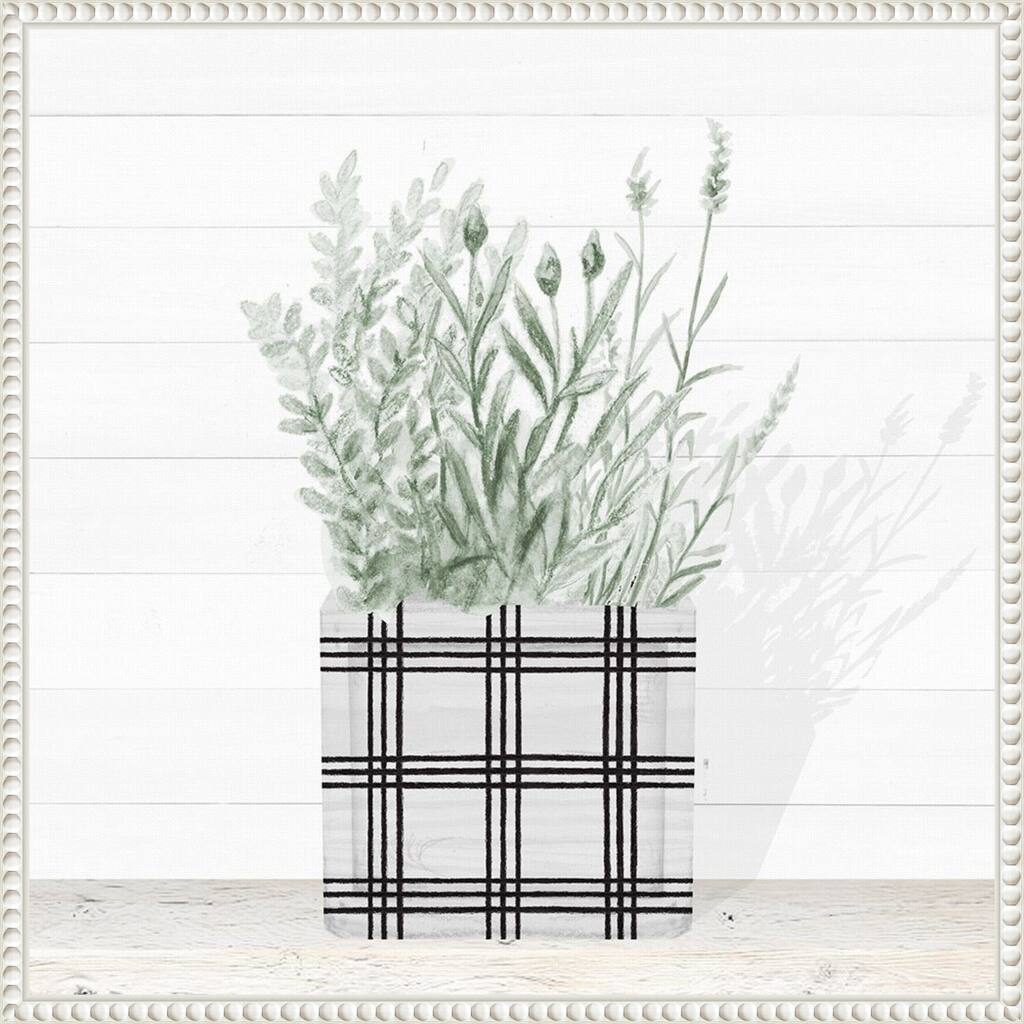 Lavender Blossom In Modern Pot II by Janice Gaynor Framed Canvas Wall Art Print - Sylvie Beaded White