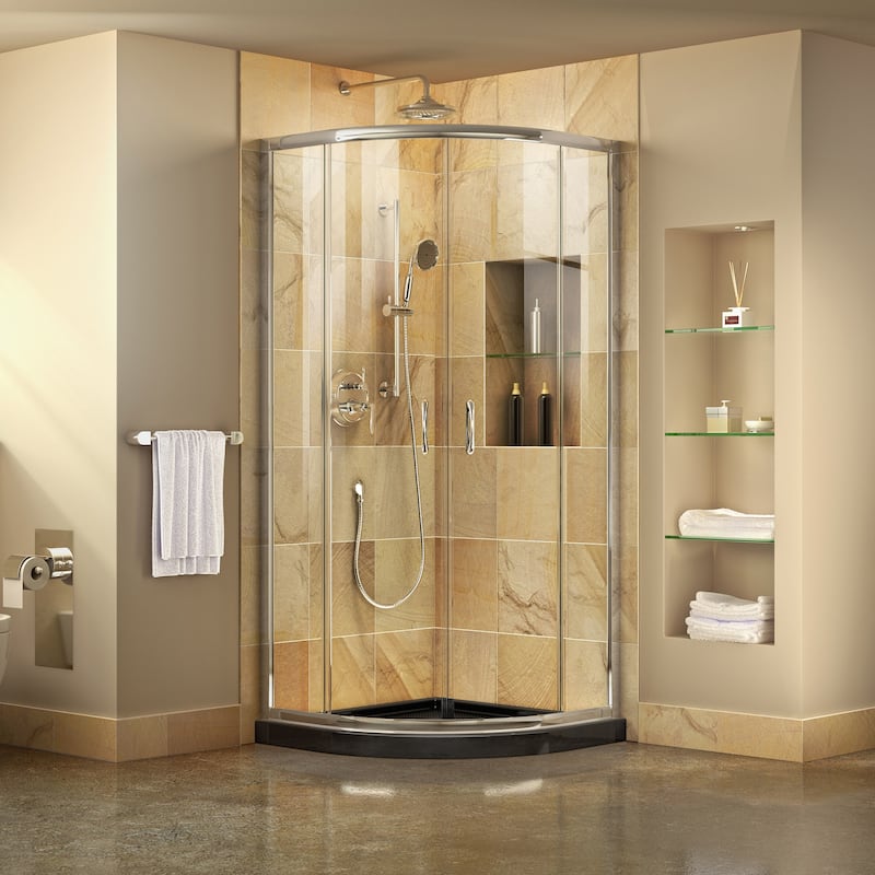 DreamLine Prime 36 in. x 36 in. x 74 3/4 in. Sliding Shower Enclosure and Shower Base Kit - 36" x 36" - 36" x 36"