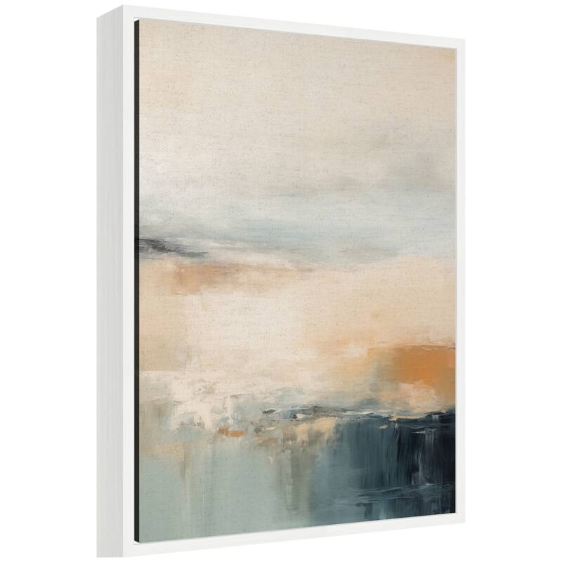 Kate and Laurel Blue Beach Ocean Coastal Abstract 3 by The Creative Bunch Studio Framed Canvas Wall Art Print - 18 x 24