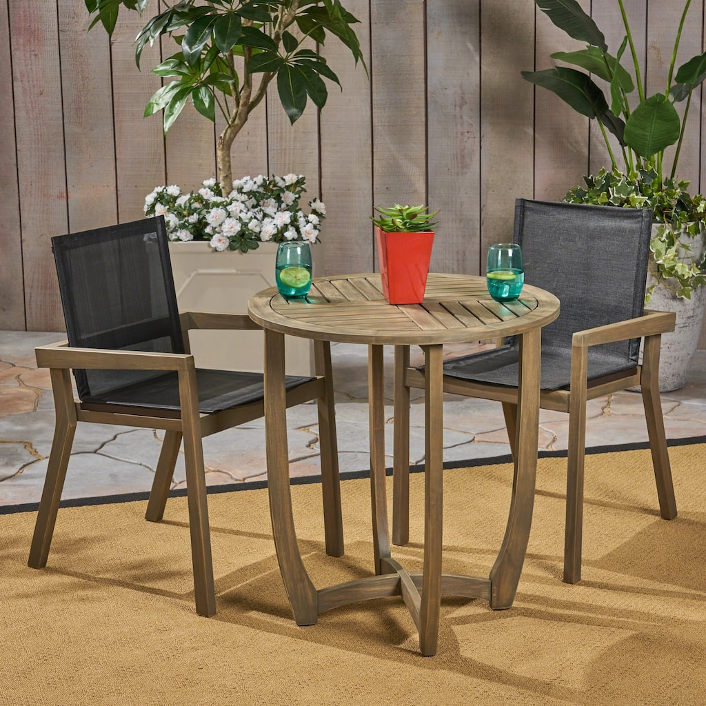 Marcello Outdoor Acacia Wood 3 Piece Dining Set with Mesh Seats by Christopher Knight Home