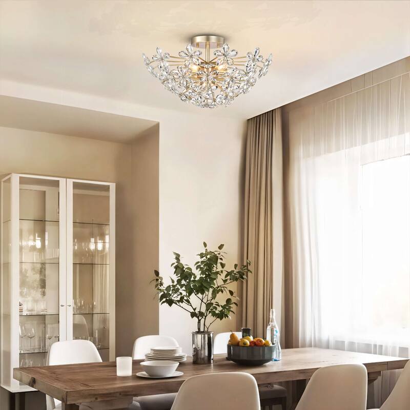 Rosa 6-Light Daisy Flower Crystal Large Size Flush Mount - Brushed Silver-ish Champagne