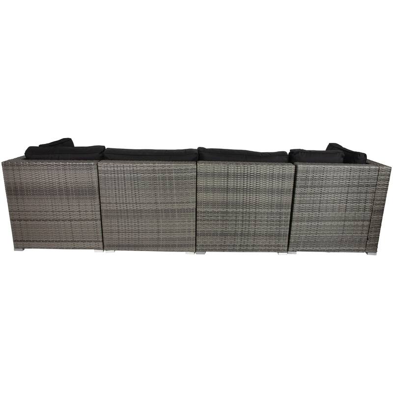 Taupe Outdoor Wicker Lounge Sectional Set with Coffee Table and Glass Top