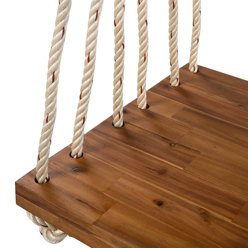 Outdoor Wood Hanging Chair with Cushions & Adjustable Assembly, 400 lbs Capacity, Swing Chair with Durable Hemp Ropes