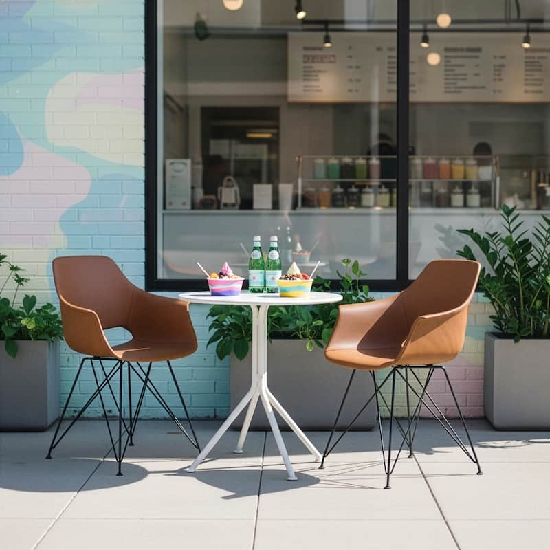 Alora Retro Modern Caramel-brown Arm Chair with Black Legs (Set of 2)