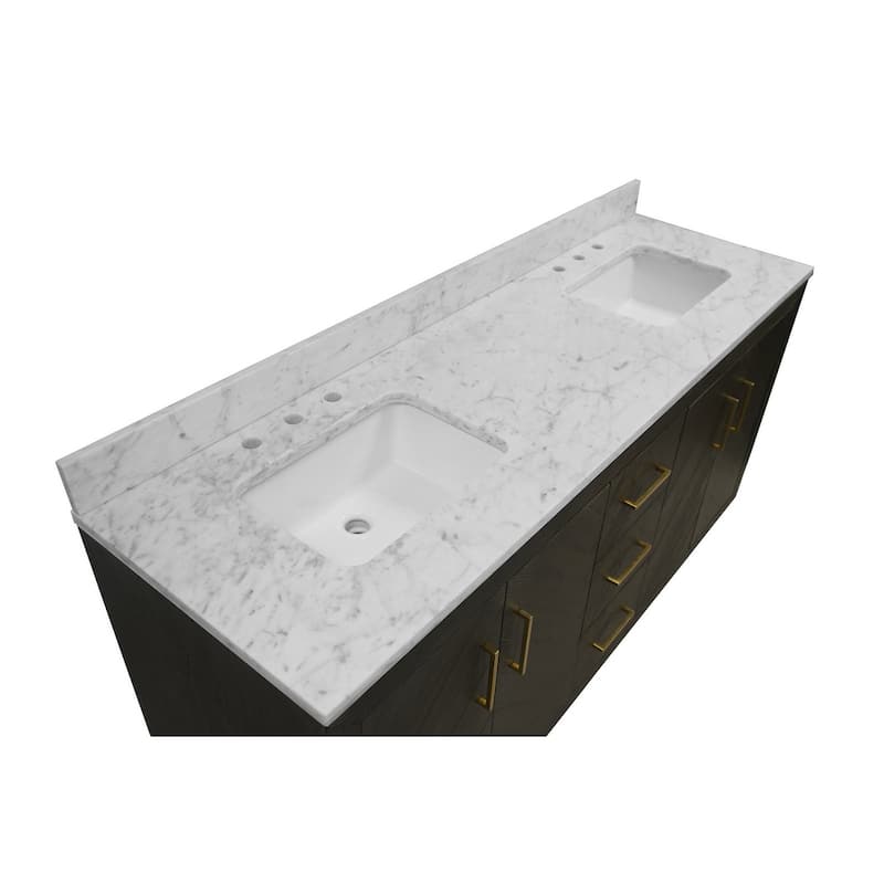 KitchenBathCollection Peyton 72" Double Bathroom Vanity with Carrara Marble Top