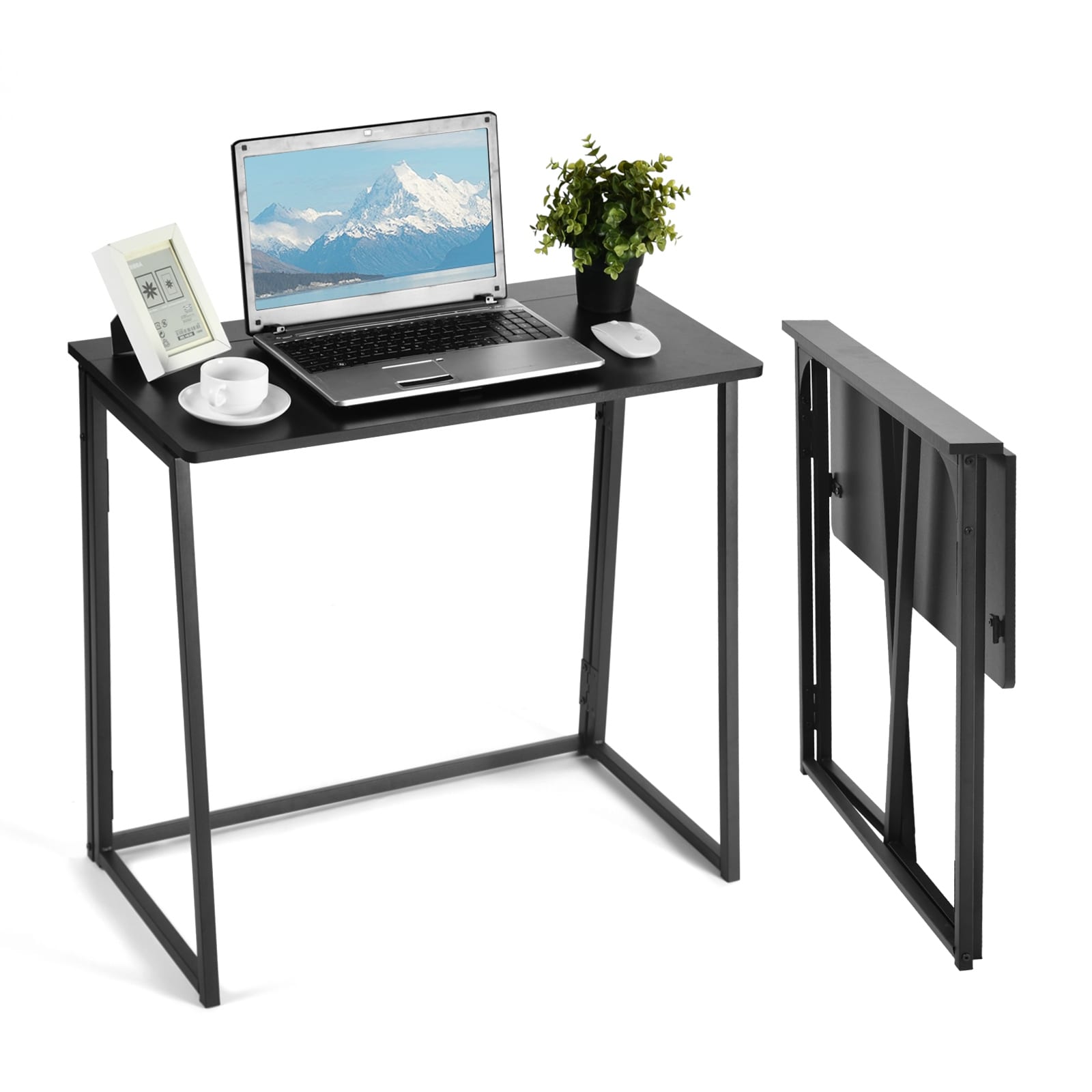 Homylin 31.5" Folding Writing Desk, Space-Saving Computer Desk with Metal Frame for Small Spaces