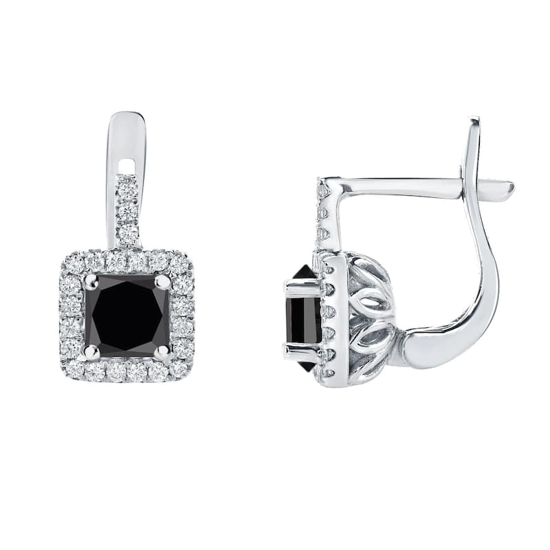 Auriya 14k Gold 2 2/5ctw Princess-cut Black Diamond Halo Dangle Earrings - White