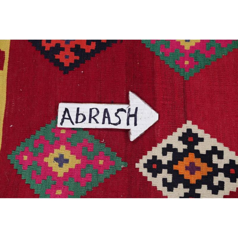 Hand Woven Oriental 100% Wool Carpet Southwestern Geometric Red Kilim Runner Rug - 8' 7'' X 4' 5''