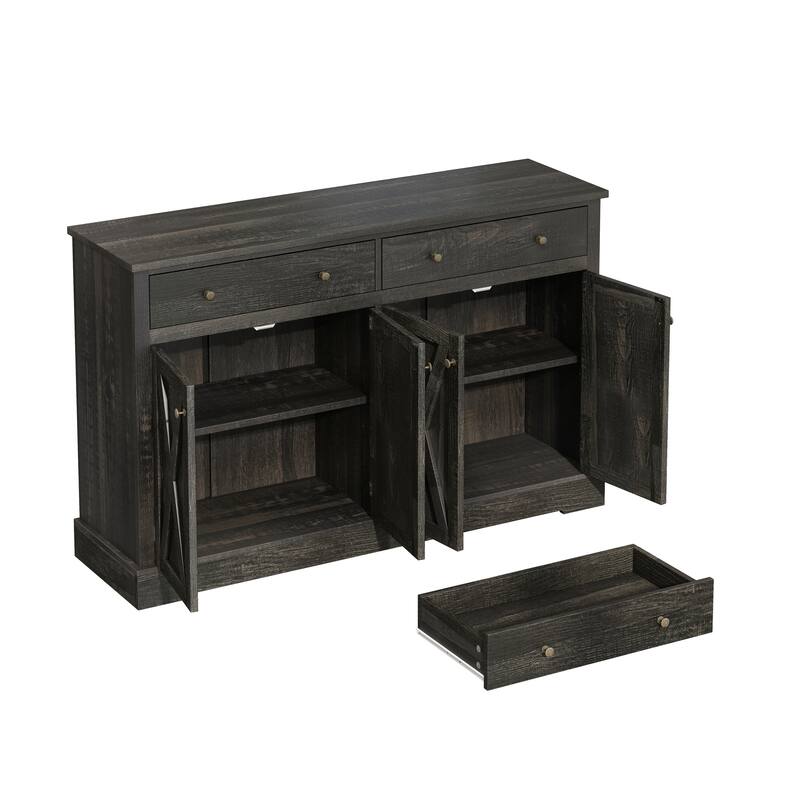 Retro-Style Sideboard Buffet Cabinet Storage cabinet with 2 Drawers and Adjustable Shelves, for Dining Rooms, Black Brown