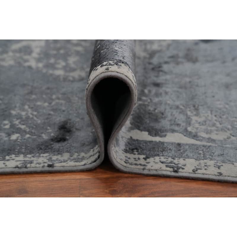 Machine Made Oriental Polyester Carpet Traditional Floral Greys & Charcoal Tabriz Area Rug - 7' 5'' X 5' 2''
