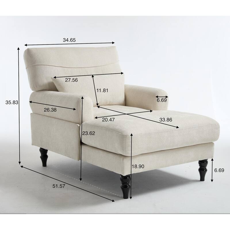 GDFStudio - Marcelline Chaise Lounge Recliner with Solid Wood Frame and Cushion