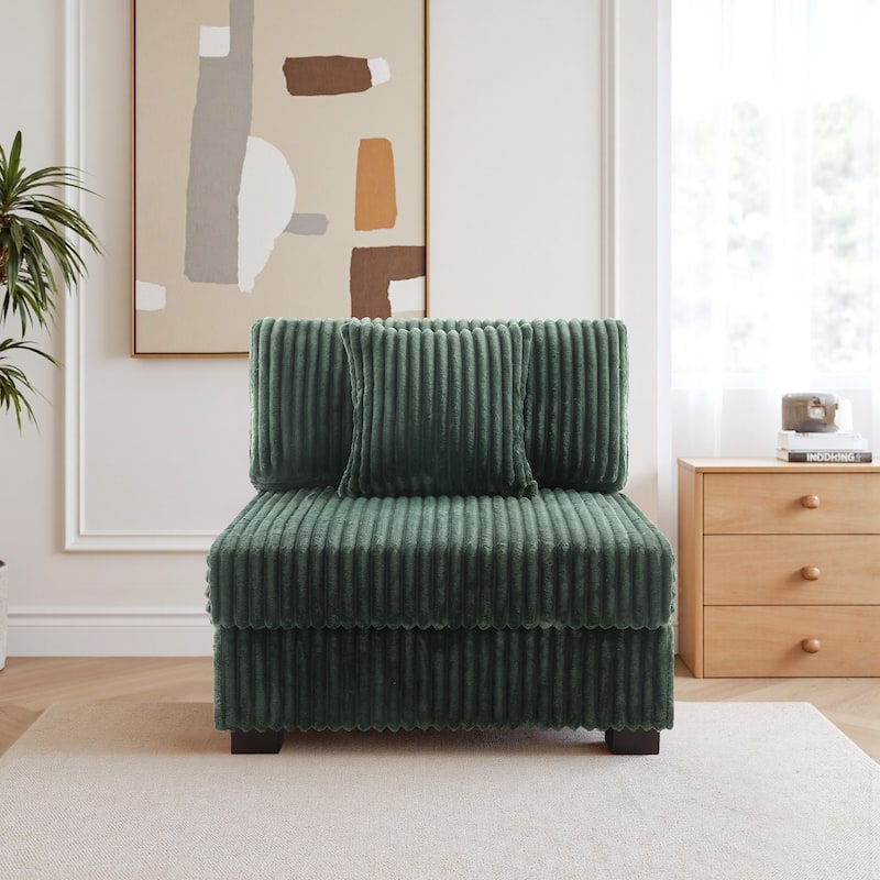 35.7" W Plush Corduroy Upholstered Armless Modular Sofa Chair