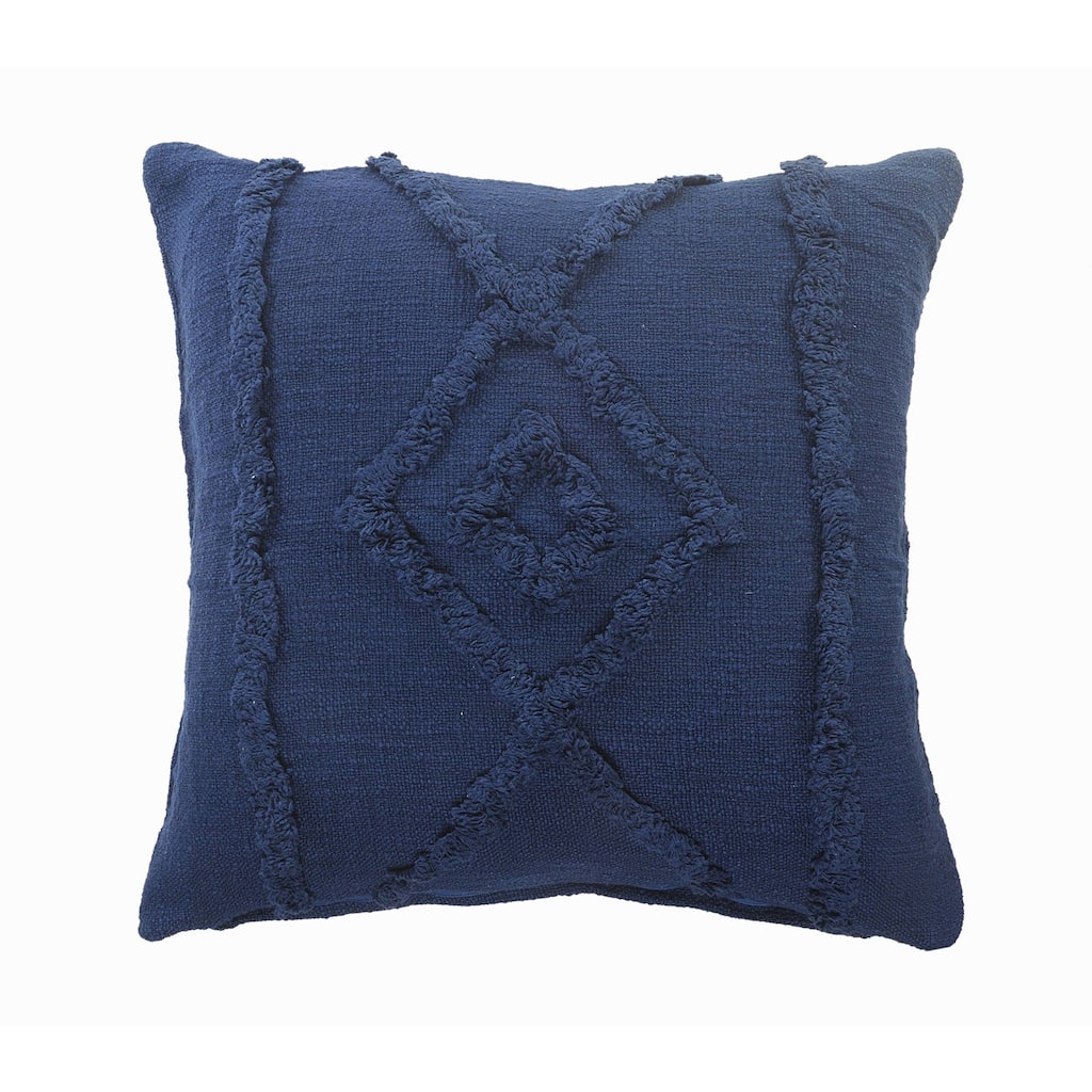 HomeRoots 20" X 20" Navy And Dark Blue 100% Cotton Geometric Zippered Pillow