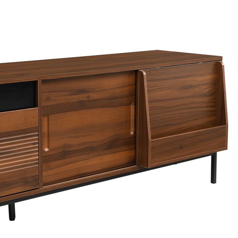 Farmhouse TV Stand for TVs up to 75 Inches, Sliding Doors TV Cabinet TV Console Table for Living Room