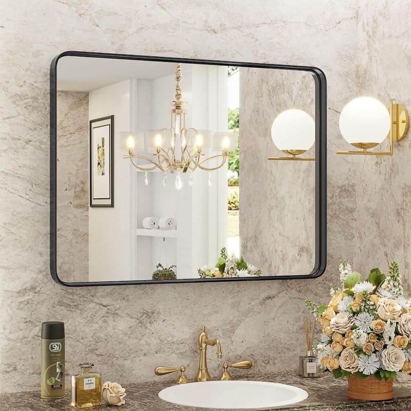 40"×30" Bathroom Mirror Vanity Mirror for Wall - Black - Black