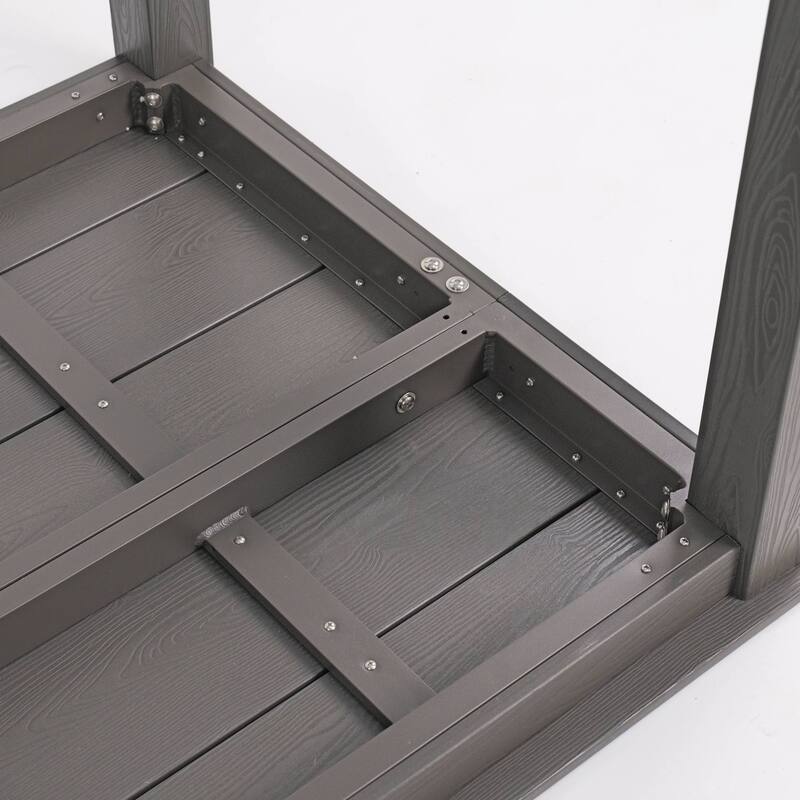 Wood Look Dining Table with Umbrella Hole Stainless Steel Legs Outdoor Picnic