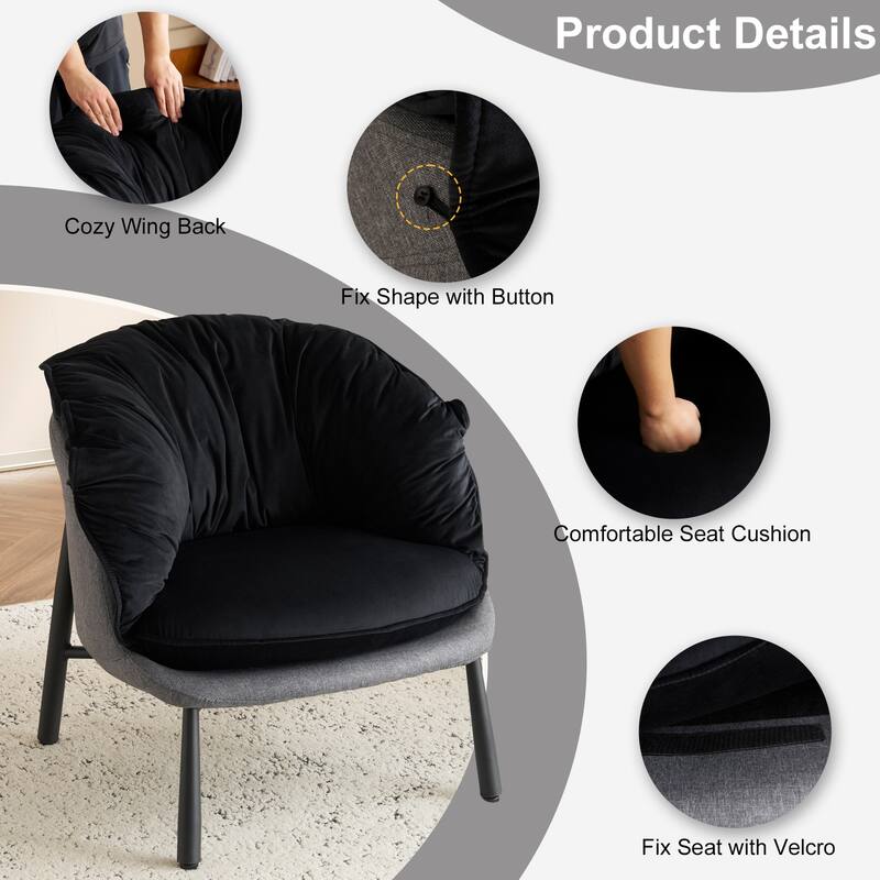 Modern Velvet Accent Chair with Wooden Frame and Black Metal Legs for Living Room or Lounge Seating - 27.4"L x 27"W x 29.1"H