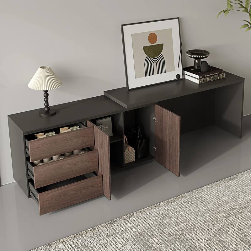 Home Office Expandable Desk with Storage Drawers and Cabinet