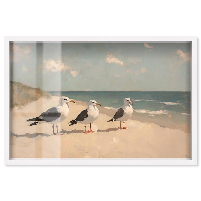 Seagulls at the Beach I Shadowbox by Art Remedy - White - 36" x 24"