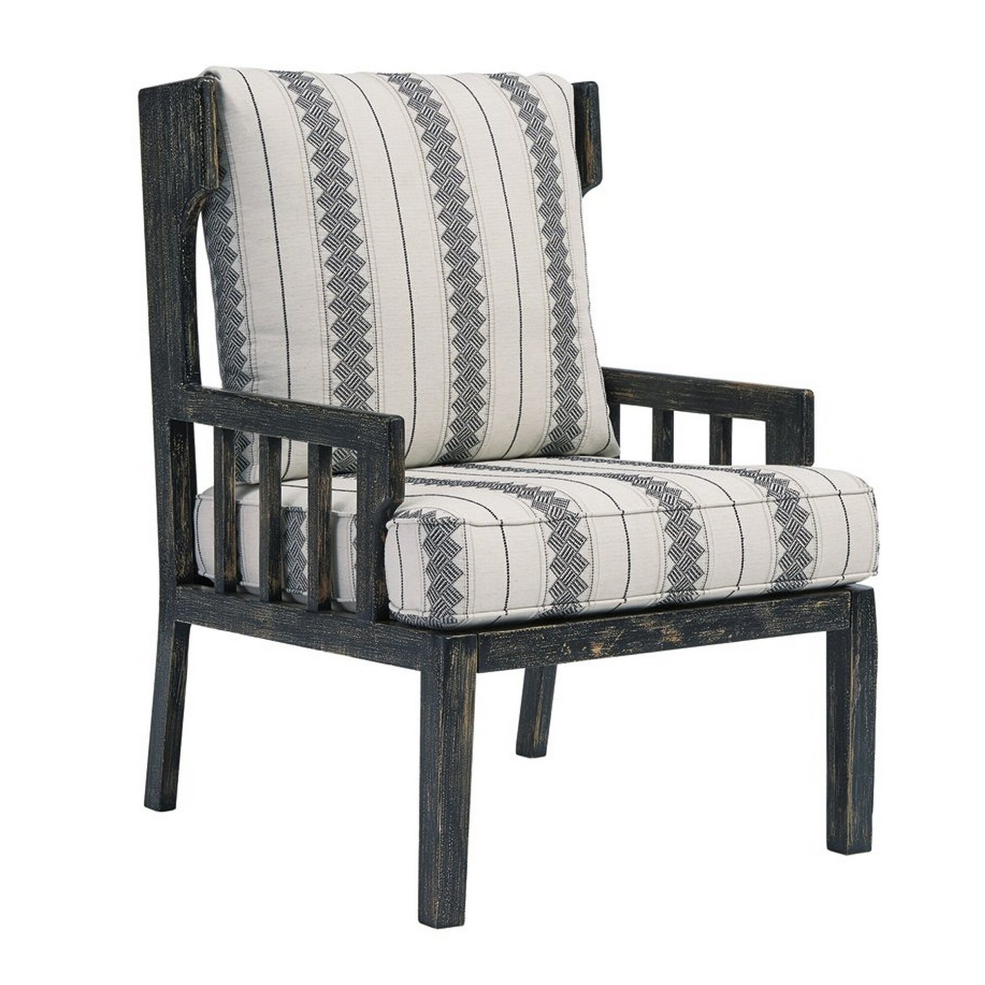 Shop Wooden Accent Chair With Reversible Cushions And Tribal Pattern Black On Sale Overstock 31907340