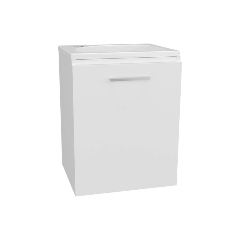 Floating, Wide One-Door Cabinet Vanity, With Resin Sink And One Shelf,Bathroom Storage