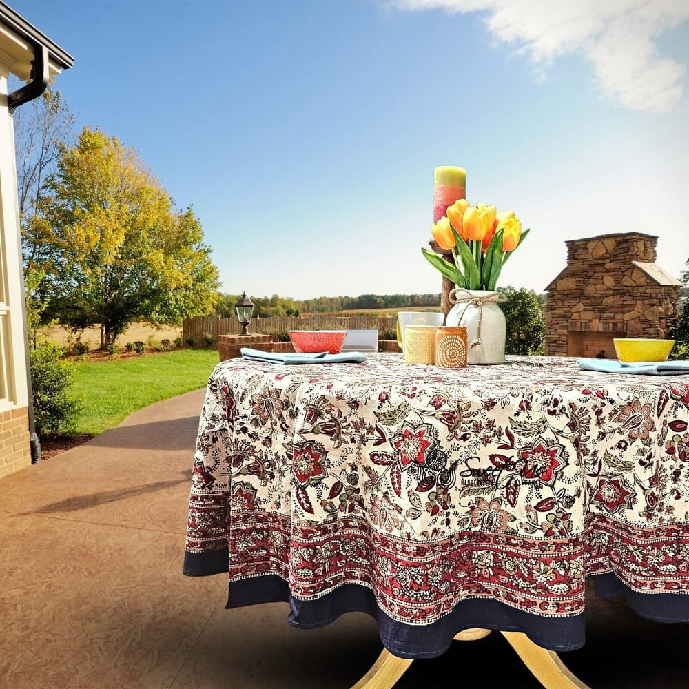 Blooming Flower Block Print Floral Cotton Tablecloth Collection