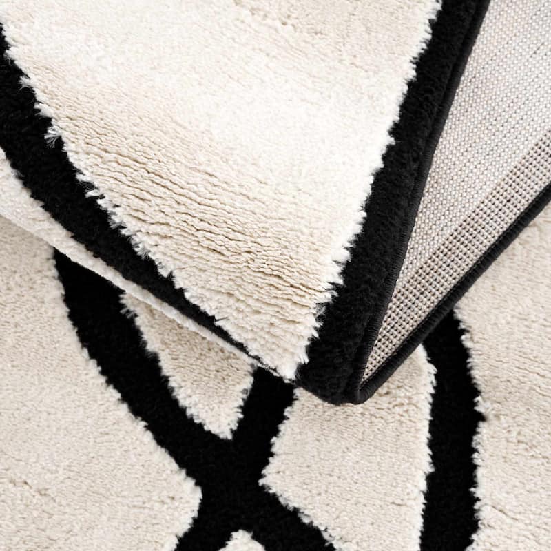 Hauteloom Azana Living Room, Bedroom Area Rug - Farmhouse - High Pile - Bone,Black - 5'3" x 7'
