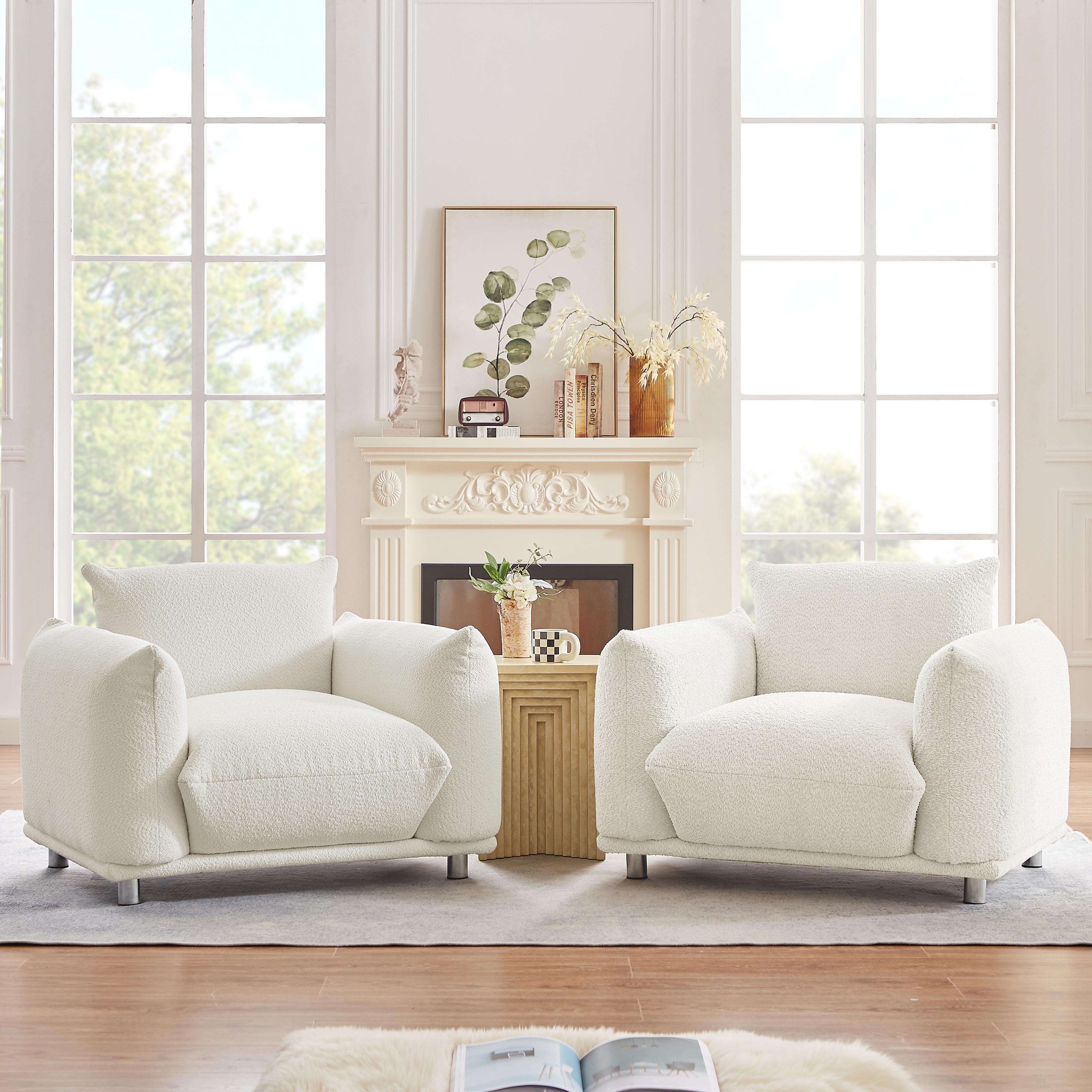 Contemporary Fabric Armchair with Scooped Arms, Single Sofa Chair