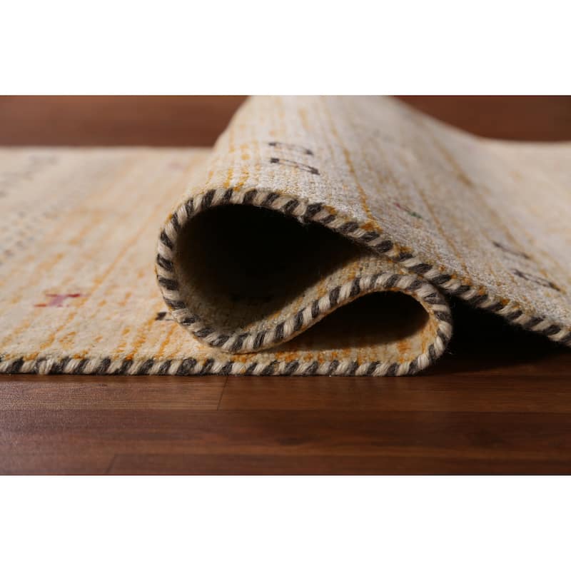 Oriental Gabbeh Indian Rug Hand-Knotted Orange Tribal Wool Carpet - 3'11" x 5'8"