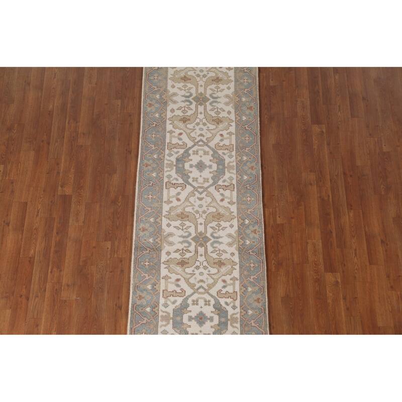 Ivory Oushak Oriental Runner Rug Handmade Wool Carpet - 2'6"x 9'10"