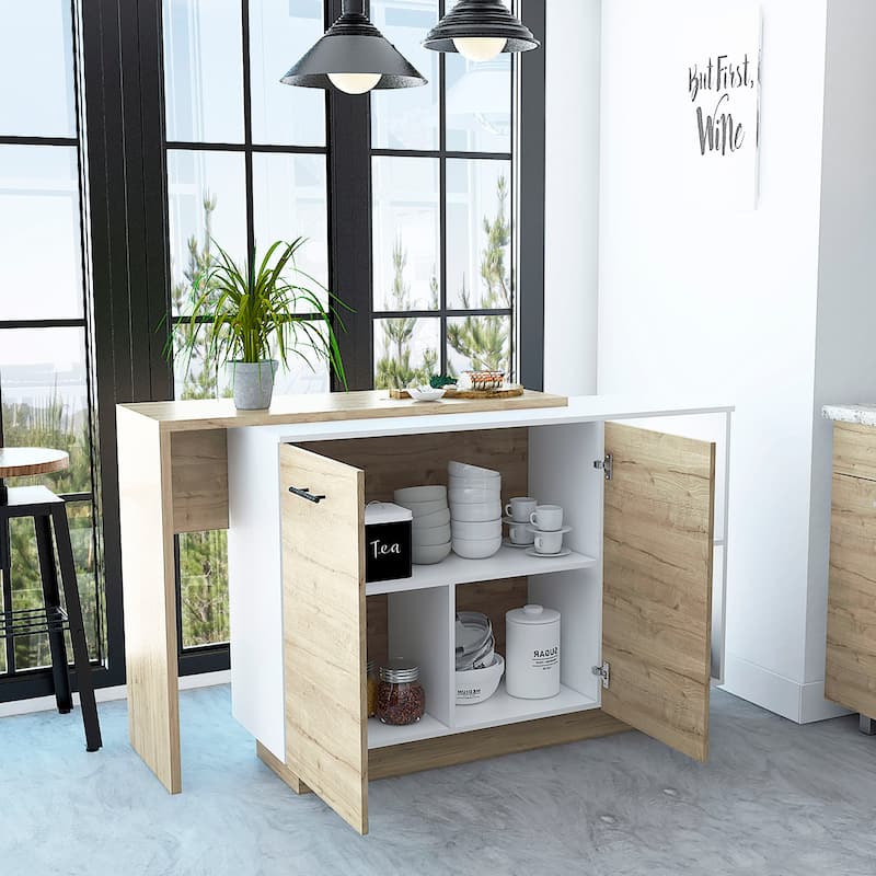 Kitchen Island, Two External Shelves, Double Door Cabinets, Three Shelves
