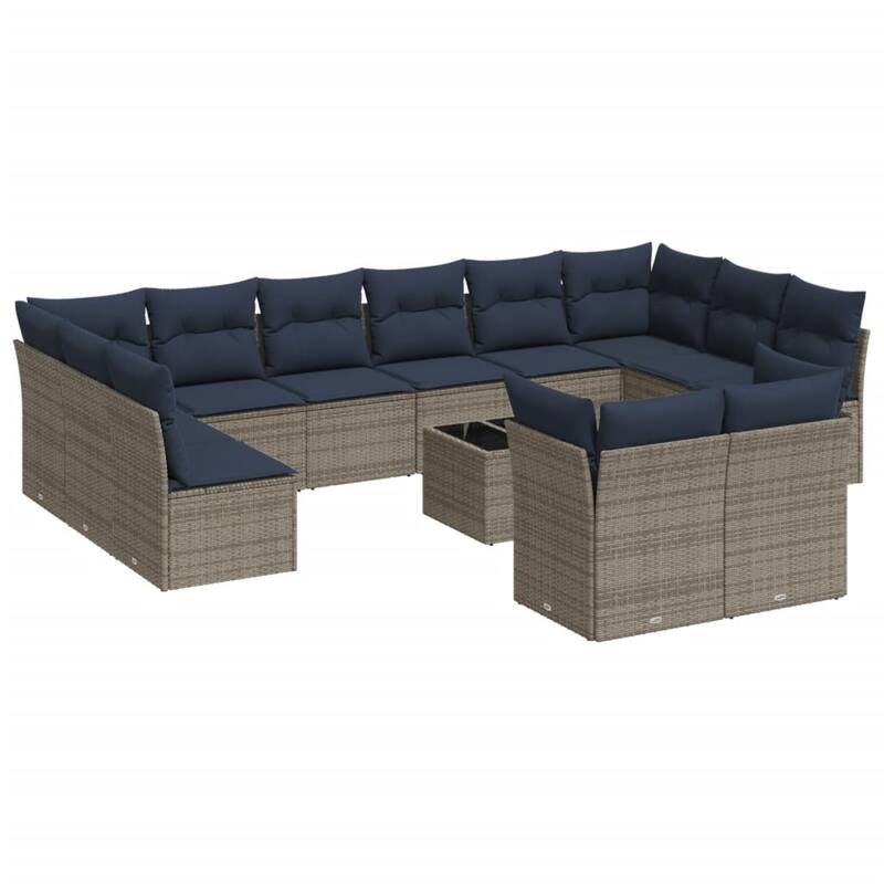 vidaXL Patio Sofa Set with Cushions Outdoor Conversation Furniture Poly Rattan - 21.7" x 24.4" x 27.2"