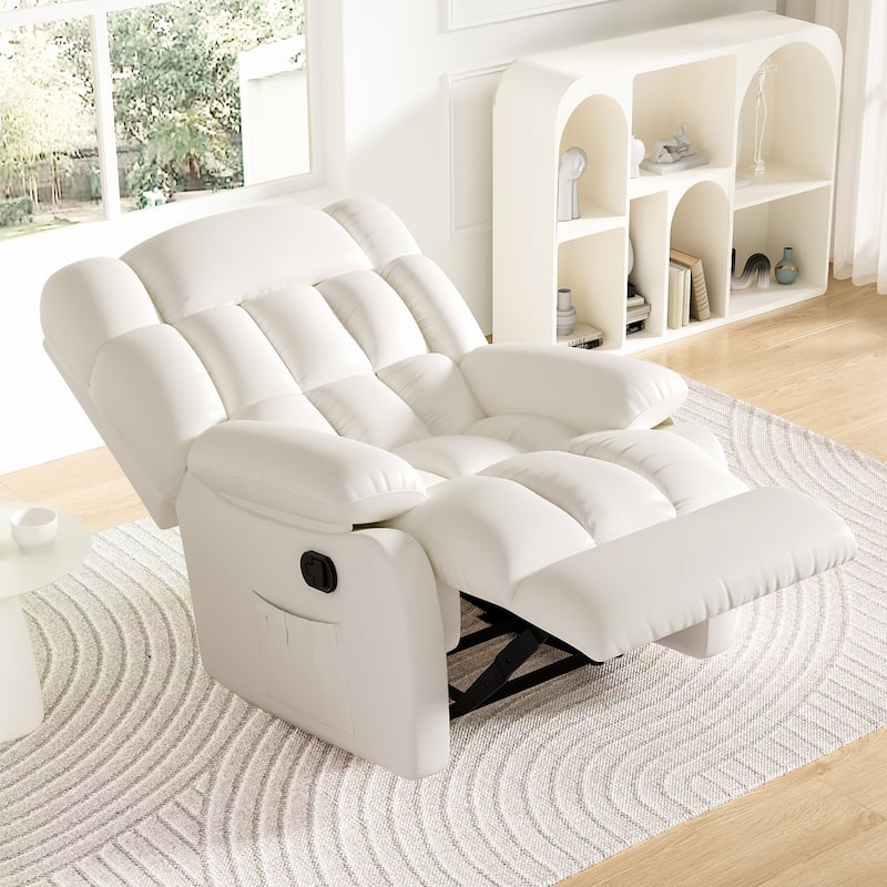 Upholstered Rocker Recliner Chair with Side Pocket, Ergonomic 110°-160°Adjustable Reclining Chairs, Sofa Chair with Footrest