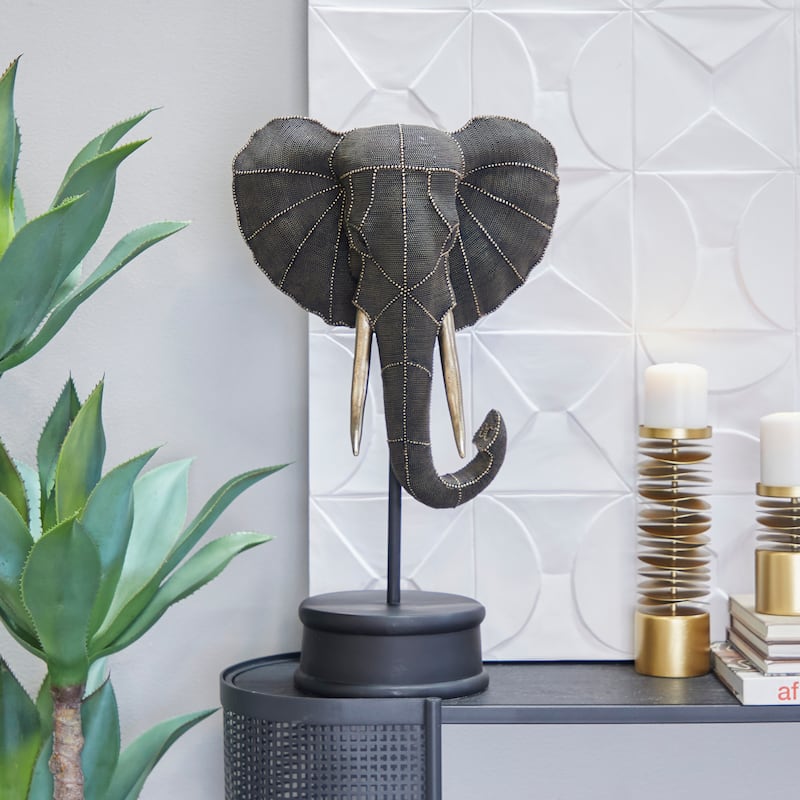 Polystone Elephant Sculpture - Black - Roche River Decor - 9"W x 15"L x 27"H