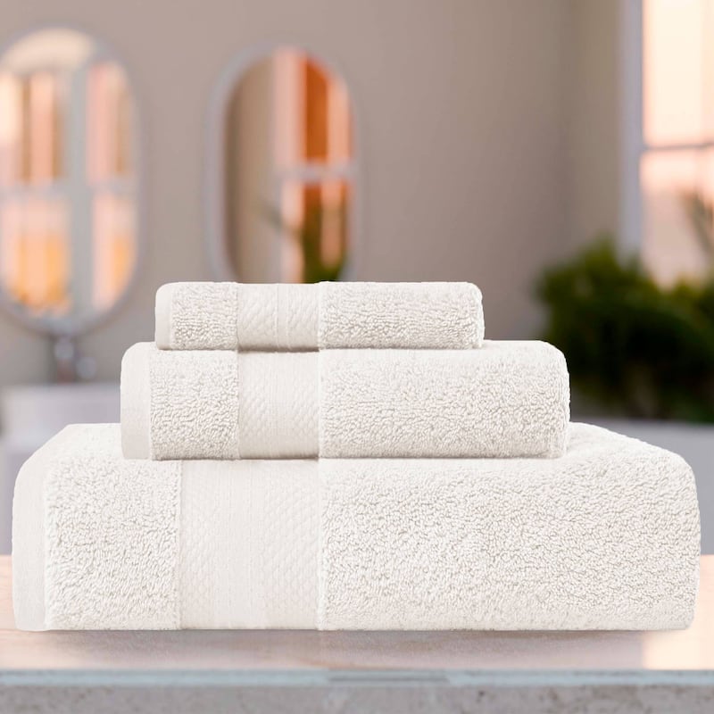 Superior Turkish Cotton 3 Piece Solid Plush Heavyweight Towel Set - Ivory