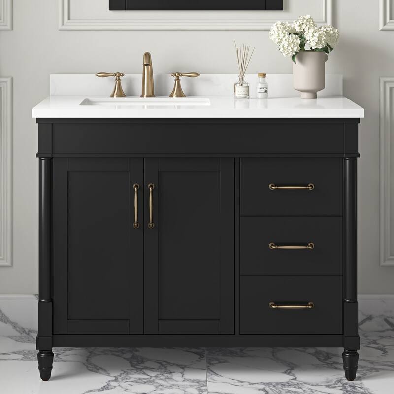 Salisbury Bathroom Vanity with White Engineered Marble Top - 42" - Impress Black