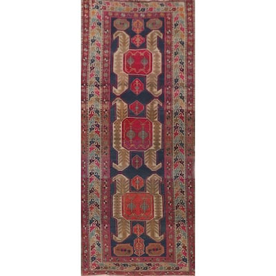 Navy Blue Meshkin Persian Vintage Runner Rug Handmade Wool Carpet - 4'3"x 11'8"