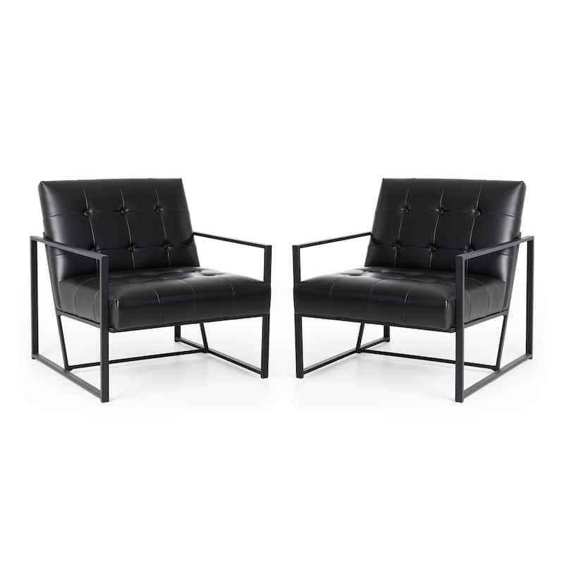 Glitzhome 29.50"W Mid-Century PU Leather Tufted Accent Chair - 29.5"W x 30.5"H x 29.25"D