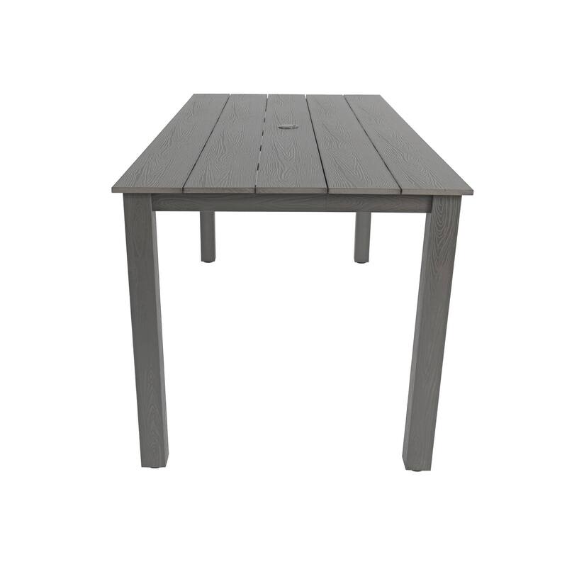 Wood Look Dining Table with Umbrella Hole Stainless Steel Legs Outdoor Picnic
