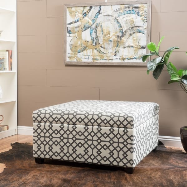 slide 11 of 18, Tempe Grey Geometric Storage Ottoman by Christopher Knight Home Grey