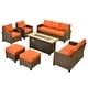 preview thumbnail 25 of 28, HOOOWOOO 7-piece Outdoor Wicker Rattan Patio Conversation Set with Fire Pit