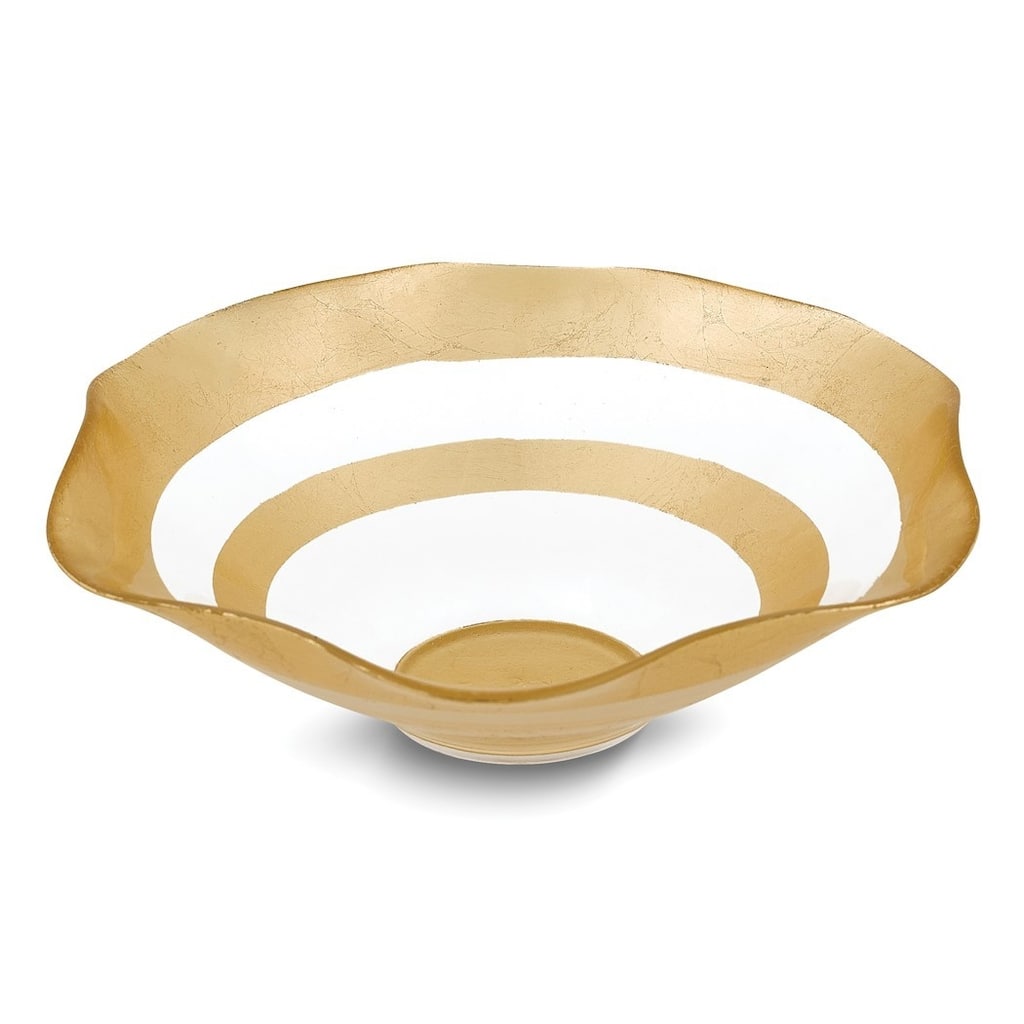 Curata Handcrafted Lead-Free Glass Round Gold Leaf Wavy Handmade 8 Inch Bowl