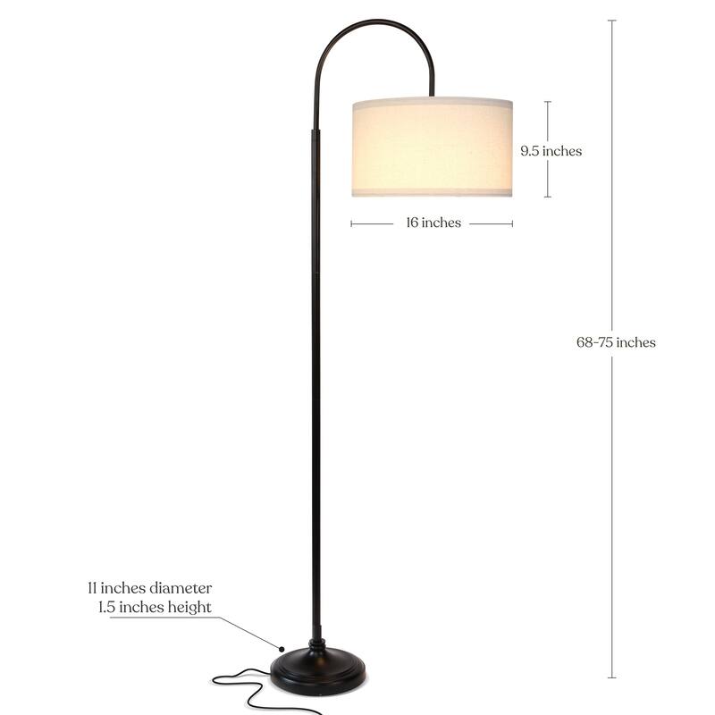 Brightech Nora 68 in. Classic Black Mid-Century Modern Height Adjustable LED Floor Lamp with White Fabric Drum Shade