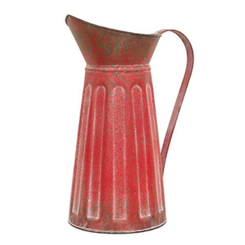Green Splattered Red Ribbed Metal Water Pitcher - Red-Green