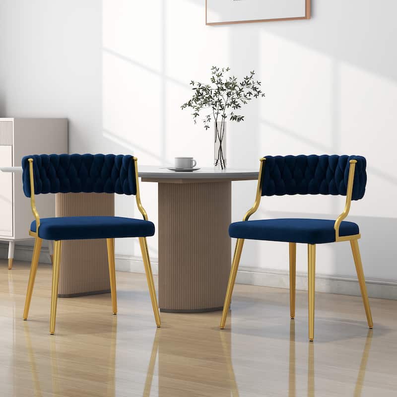 Set of 4 Tufted Velvet Dining Chair with Metal Legs - Navy Blue - Set of 2