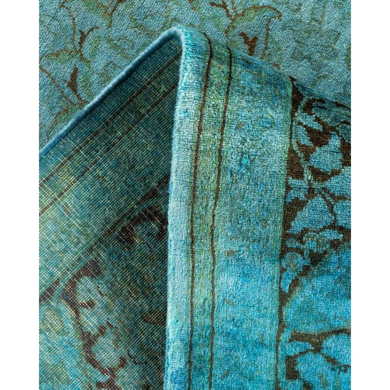 Overton Hand Knotted Wool Vintage Inspired Modern Contemporary Overdyed Blue Area Rug - 6' 1" x 9' 0"