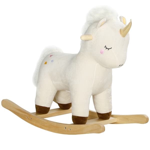 slide 2 of 10, Rocking Horse, Plush Ride on Unicorn with Realistic Sound, Wooden Base, Toddler Rocking Horse for 2-4 Years, White White